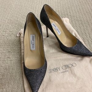 Jimmy Choo Abel Anthracite Glitter Romy Pumps